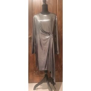 New York & Company Gabrielle Union Silver Shimmery Draped Dress Size XL
